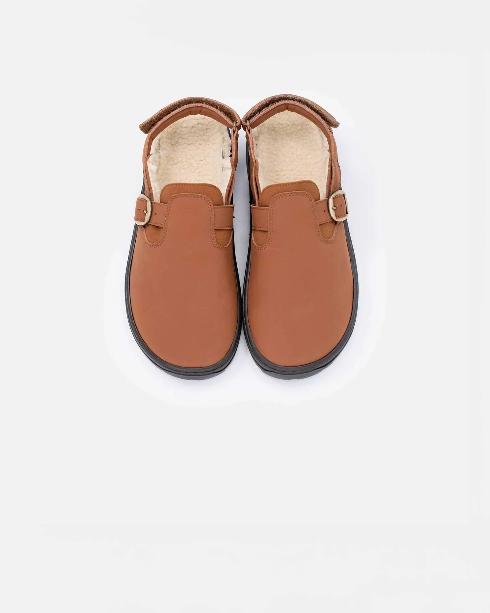 brown-buckled-clog-vool_-front-view-barefoot-beflamboyant - BEFLAMBOYANT
