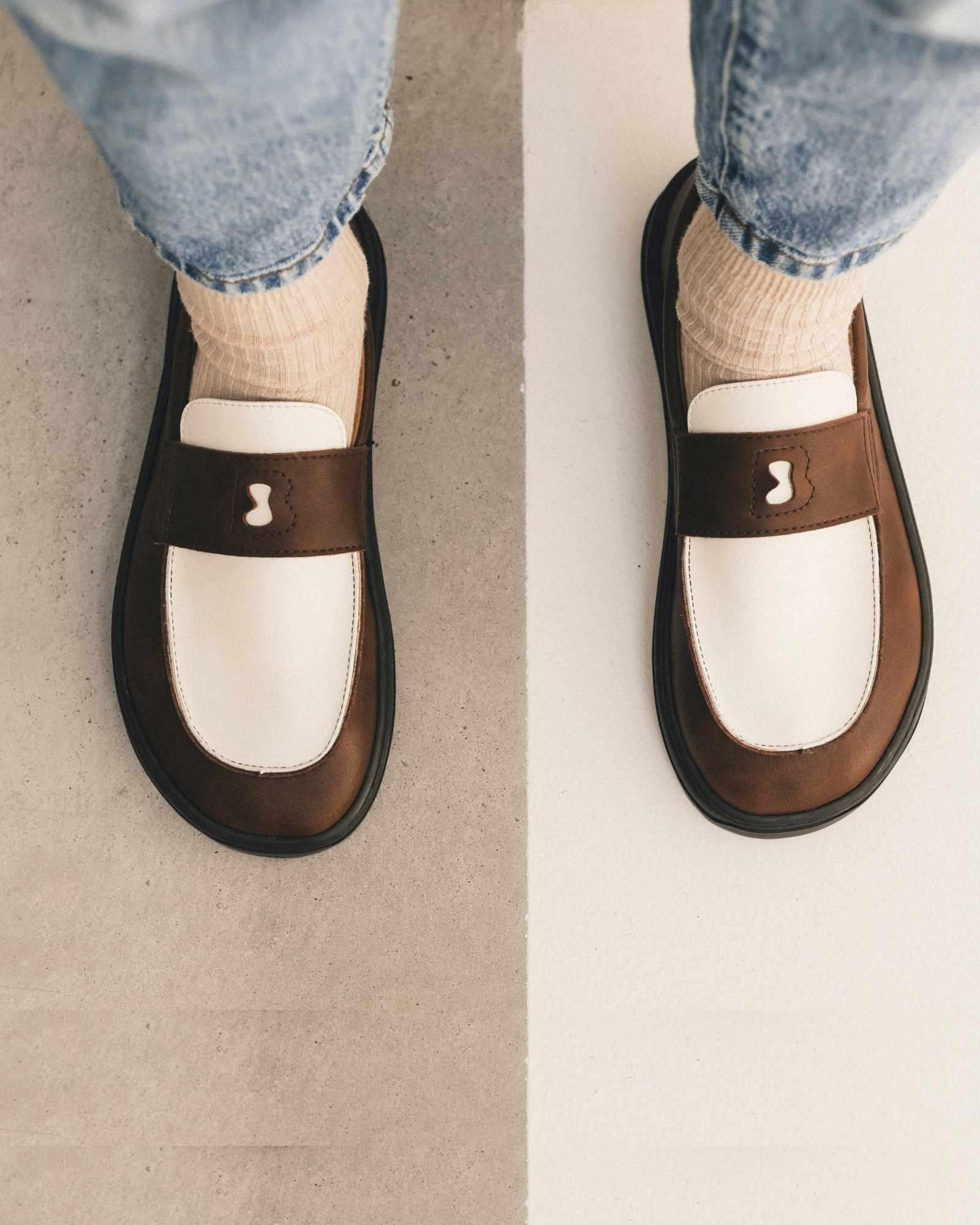 brown-white-loafer-glow-front-view-studio - BEFLAMBOYANT