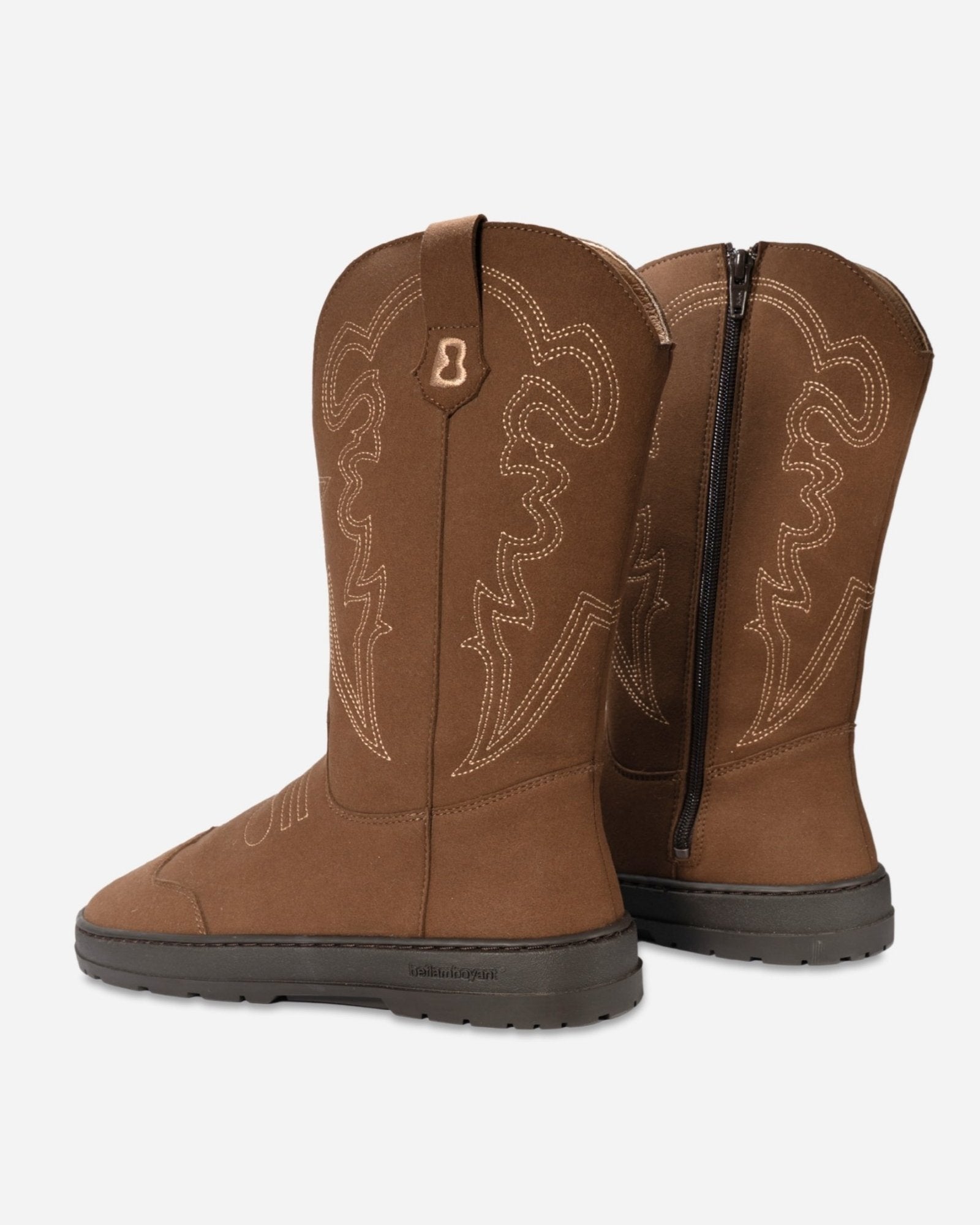 oak cowboy boots barefoot beflamboyant rear view